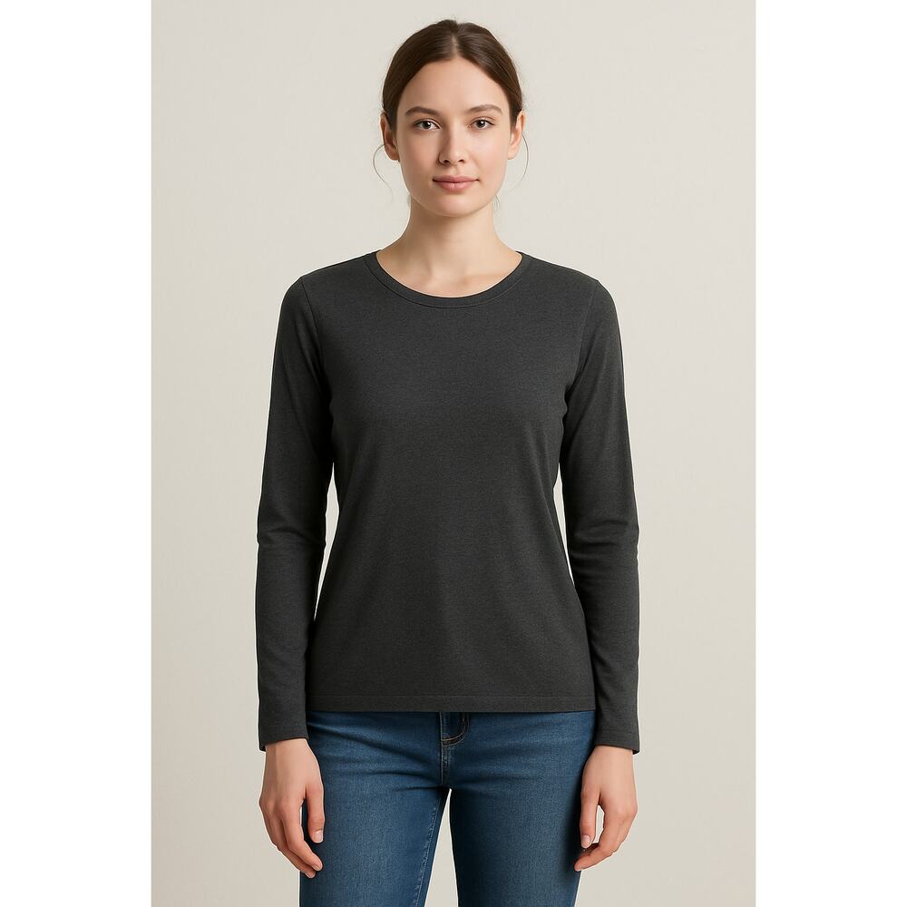 Liz Claiborne Top Women L Gray Long Sleeve 100% Cotton Basic Crewneck Casual